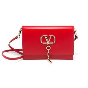 VALENTINO Vchain Red Leather Sholder Bag